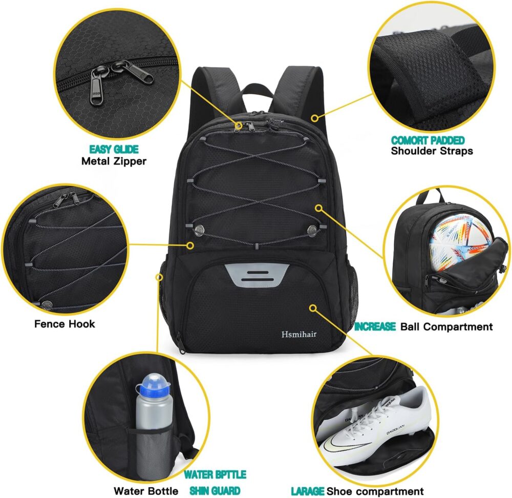 Hsmihair Youth Soccer Bag-Soccer Backpack & Backpack for Football Basketball, with Ball Compartment Separate Cleat Package : Sports & Outdoors - Image 2