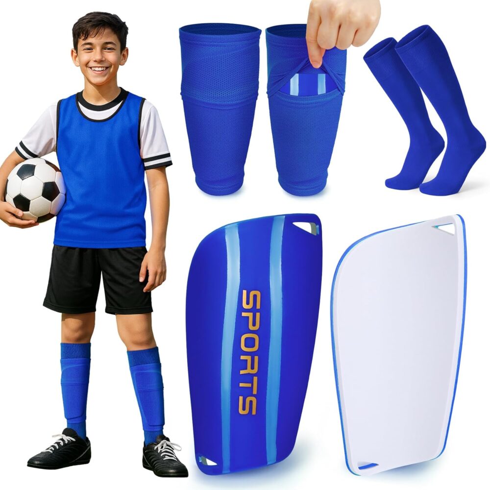 XZQTIVE Soccer Shin Guards with Shin Sleeves and Soccer Socks, Football Shin Pads Set for Kids Youth and Adult,Blue : Sports & Outdoors
