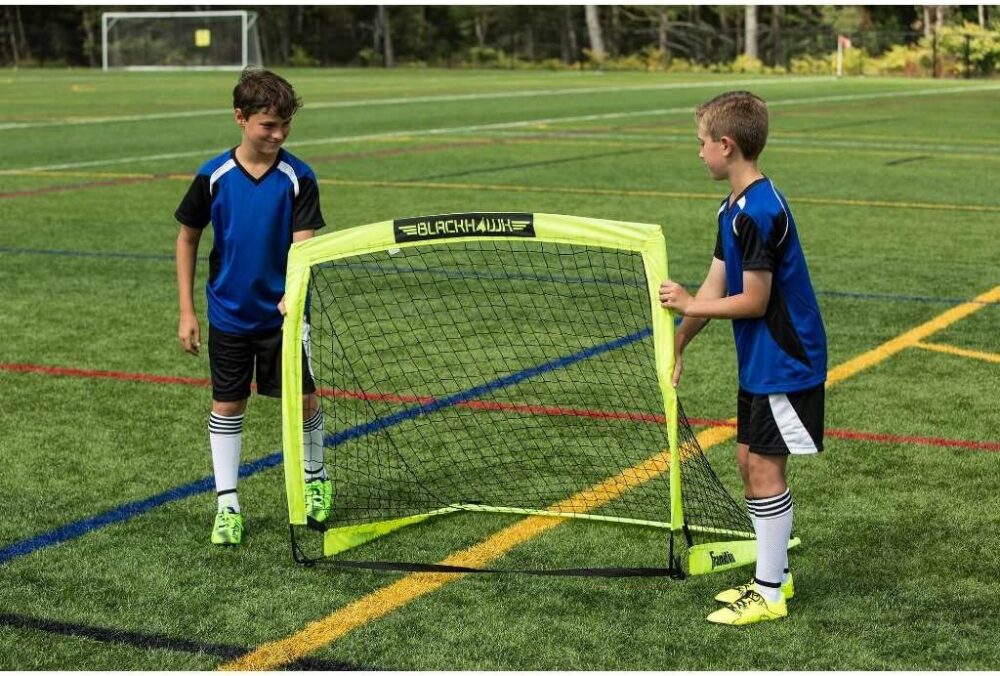 Franklin Sports Blackhawk Backyard Soccer Goal - Portable Kids Soccer Net - Pop Up Folding Indoor + Outdoor Goals - 4' x 3' - Optic Yellow : Sports & Outdoors - Image 4