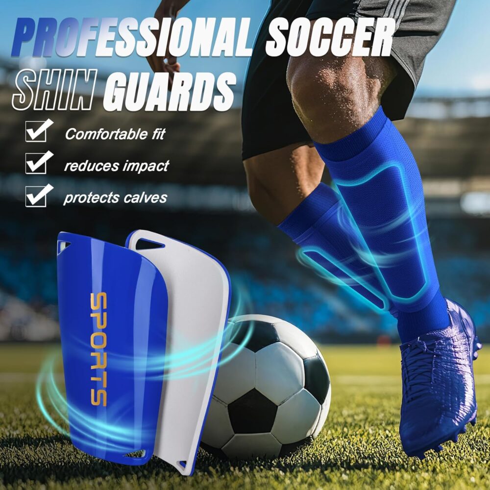XZQTIVE Soccer Shin Guards with Shin Sleeves and Soccer Socks, Football Shin Pads Set for Kids Youth and Adult,Blue : Sports & Outdoors - Image 2