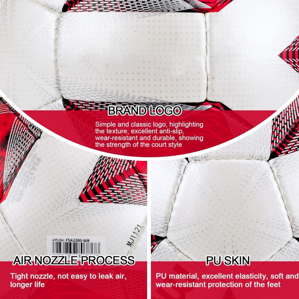 Soft PU Leather Soccer Ball, Indoor Outdoor Team Sports, Training Practicing Game Match Soccer Ball Gift for Adult Youth, F5A3200 Red 1pc : Sports & Outdoors - Image 4