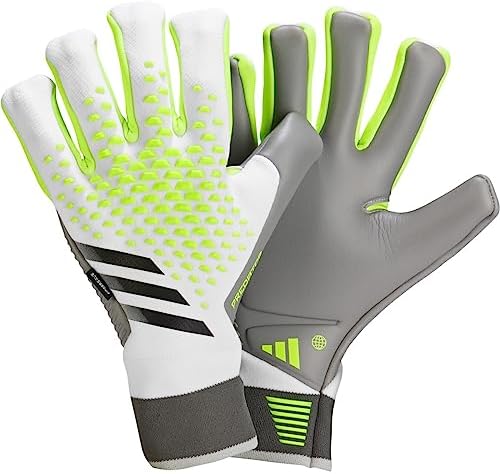adidas Predator Pro Fingersave Goalkeeper Gloves - Reinforced, Strapless, High Definition Grip, Eco-Friendly Material, Multiple Colors and Sizes (White/Lucid Lemon/Black, 10) : Sports & Outdoors