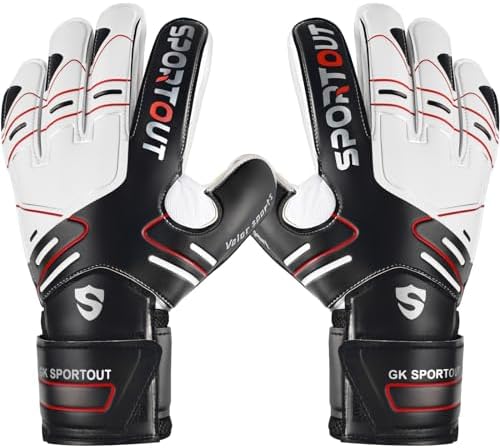 Sportout Youth&Adult Goalie Goalkeeper Gloves,Strong Grip for The Toughest Saves, with Finger Spines to Give Splendid Protection to Prevent Injuries,3 Colors (Black, 9) : Sports & Outdoors